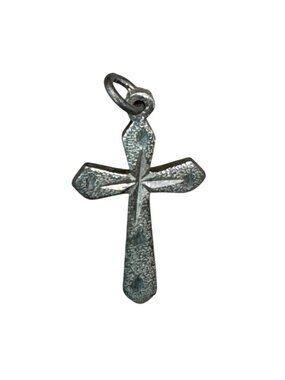 Etched Diamond Cut Sterling Silver Textured Cross Pendant Charm 1.5" Vintage